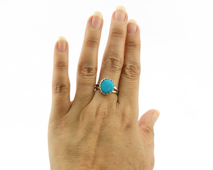 Navajo Ring .925 Silver Sleeping Beauty Turquoise Native American Artist C.1980s