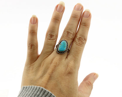 Navajo Ring .925 Silver Kingman Turquoise Native American Artist C.1980's