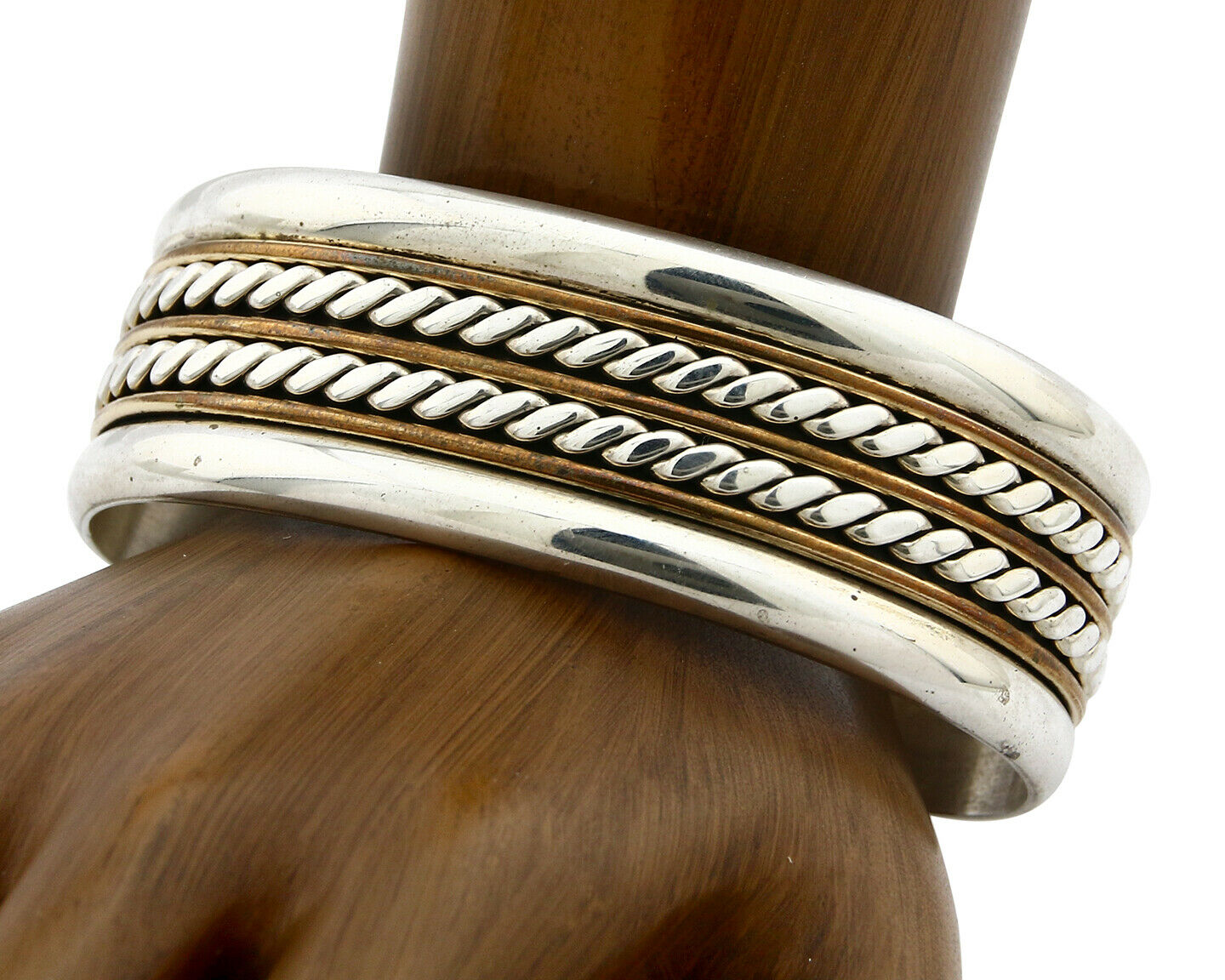 Navajo Bracelet SOLID .925 Silver & 12K Gold Filled Signed Artist TAHE C1980's