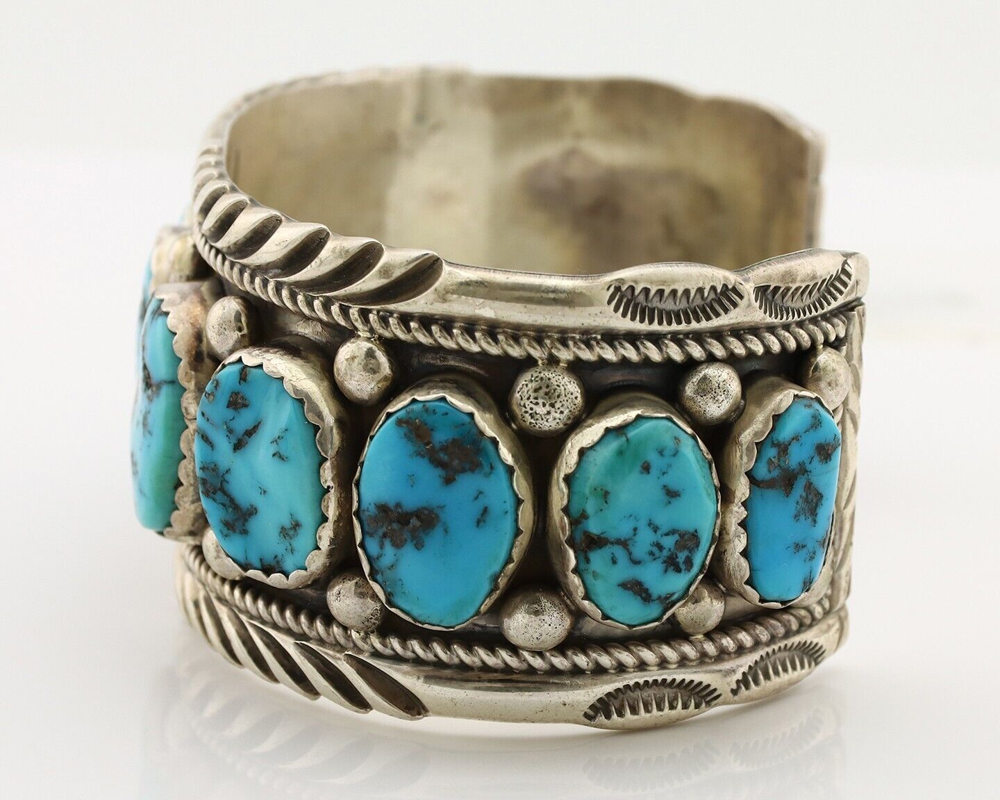 Navajo Link Bracelet .925 Silver Sleeping Beauty Turquoise Native Artist C.80's