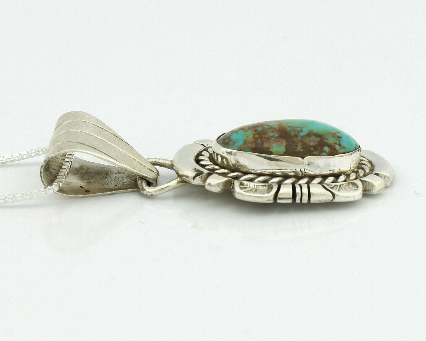 Navajo Necklace .925 Silver Kingman Turquoise Signed JP C.1980's