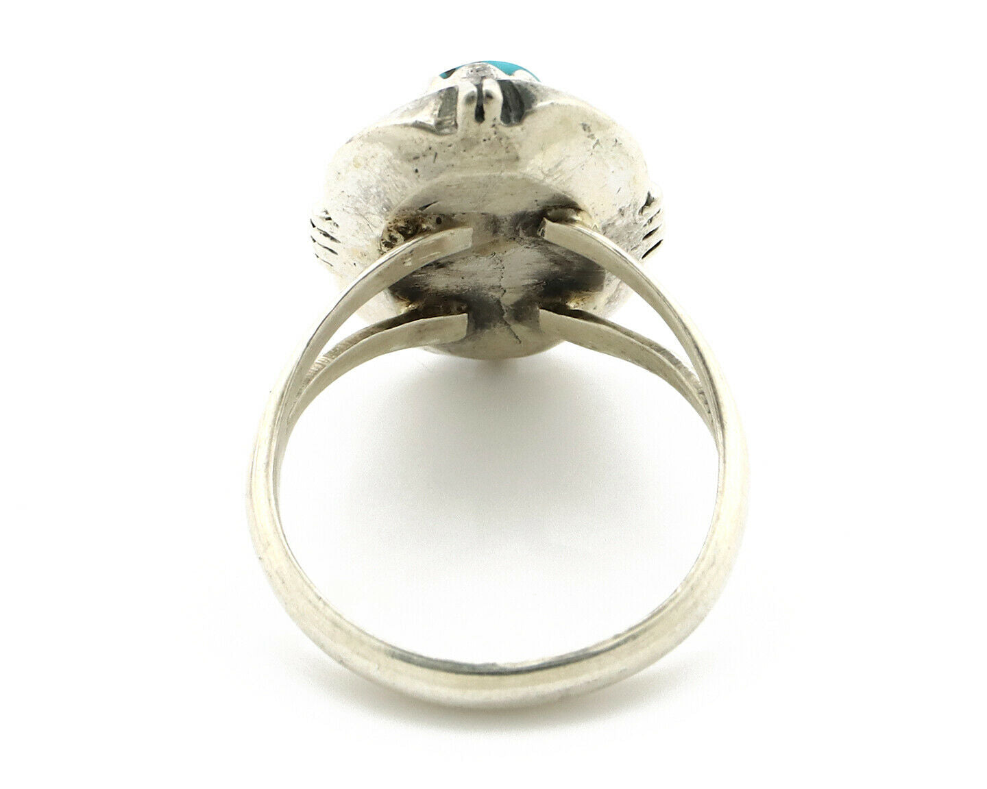 Navajo Ring .925 Silver Blue Gem Turquoise Handmade Native American Artist C80s