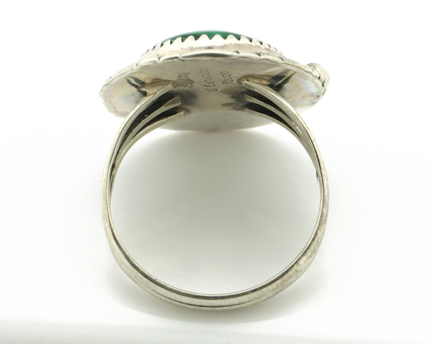 Navajo Ring 925 Silver Natural Green Malachite Signed William Denetdale C.80's
