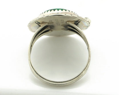 Navajo Ring 925 Silver Natural Green Malachite Signed William Denetdale C.80's