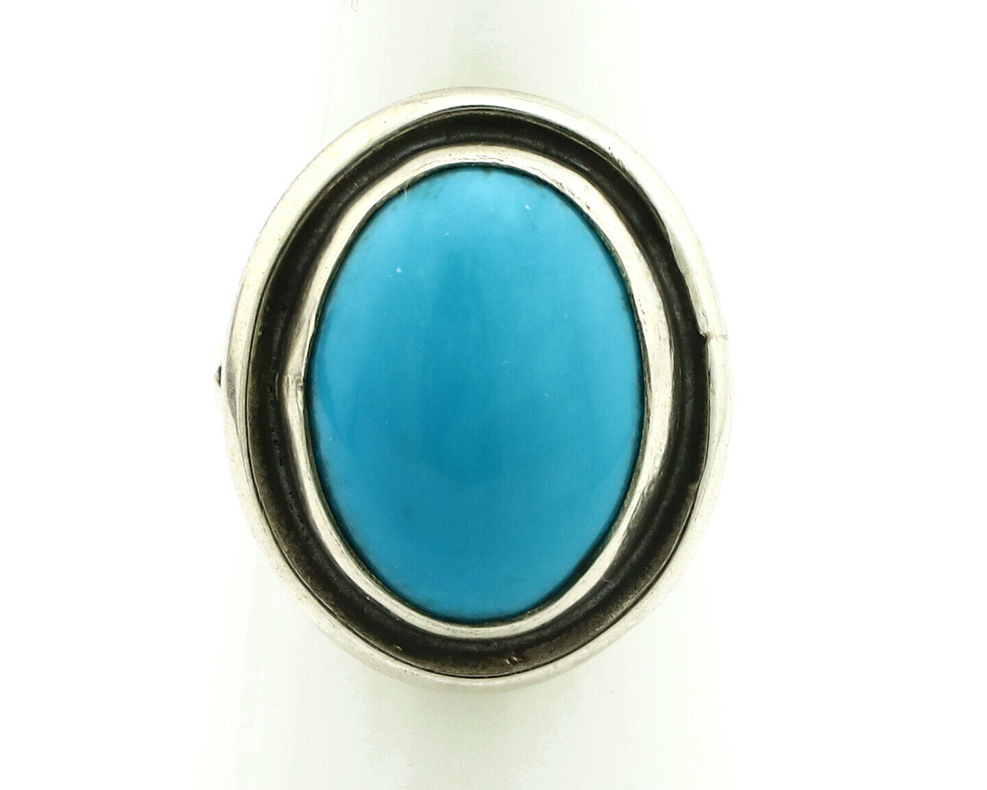 Navajo Ring .925 Silver Kingman Turquoise Handmade Native American Artist C80s