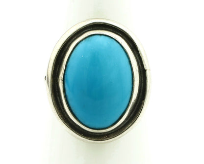 Navajo Ring .925 Silver Kingman Turquoise Handmade Native American Artist C80s