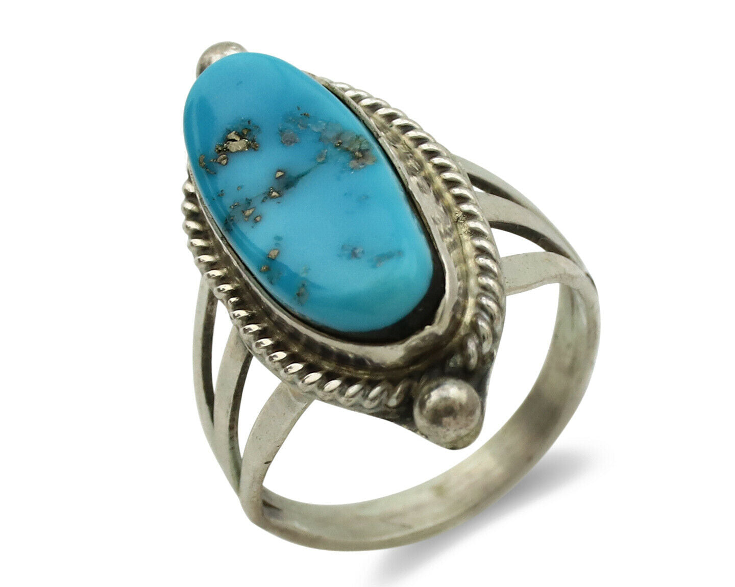 Navajo Ring .925 Silver Morenci Turquoise Artist Signed S King C.1980's