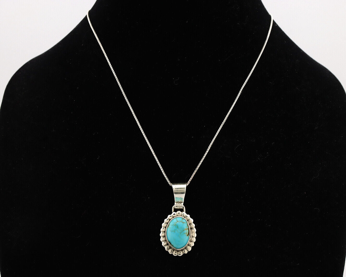 Navajo Necklace .925 Silver Blue Turquoise Native American Artist C.1980's