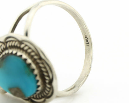 Navajo Ring .925 Silver Blue Turquoise Native American Artist C.1980's