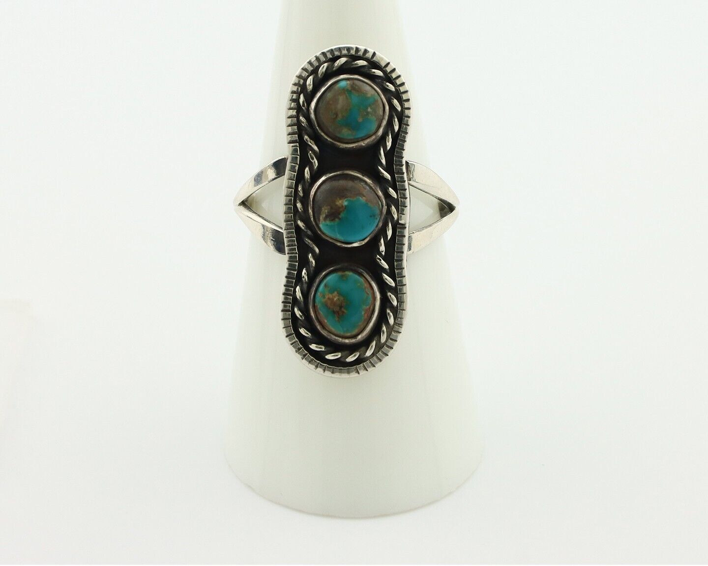Navajo Ring .925 Silver Natural Blue Turquoise Native American Artist C.80's
