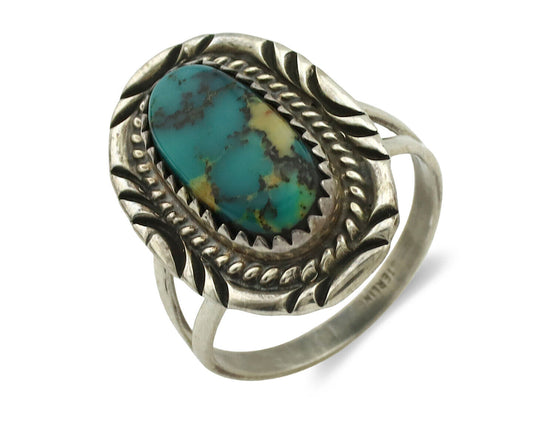 Navajo Ring .925 Silver Nevada Turquoise Signed Native Artist C.1980's