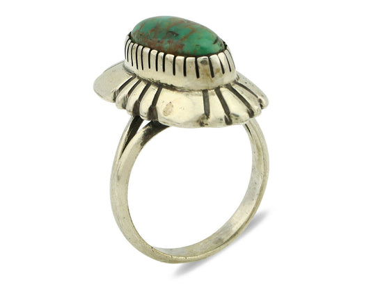 Navajo Ring .925 Silver Green Turquoise Artist Signed M Montoya C.80's