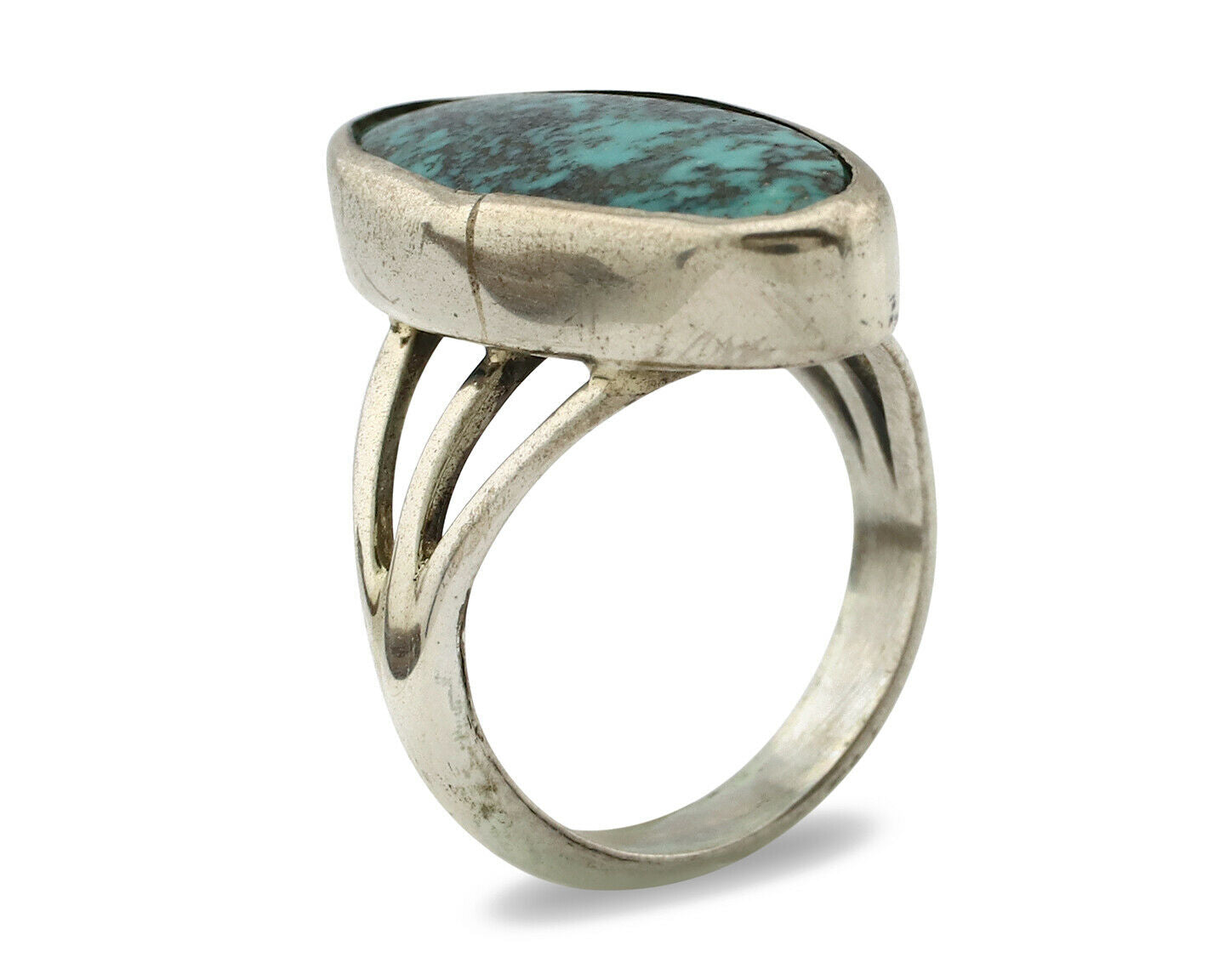 Navajo Ring .925 Silver Spiderweb Turquoise Native American Artist C80s