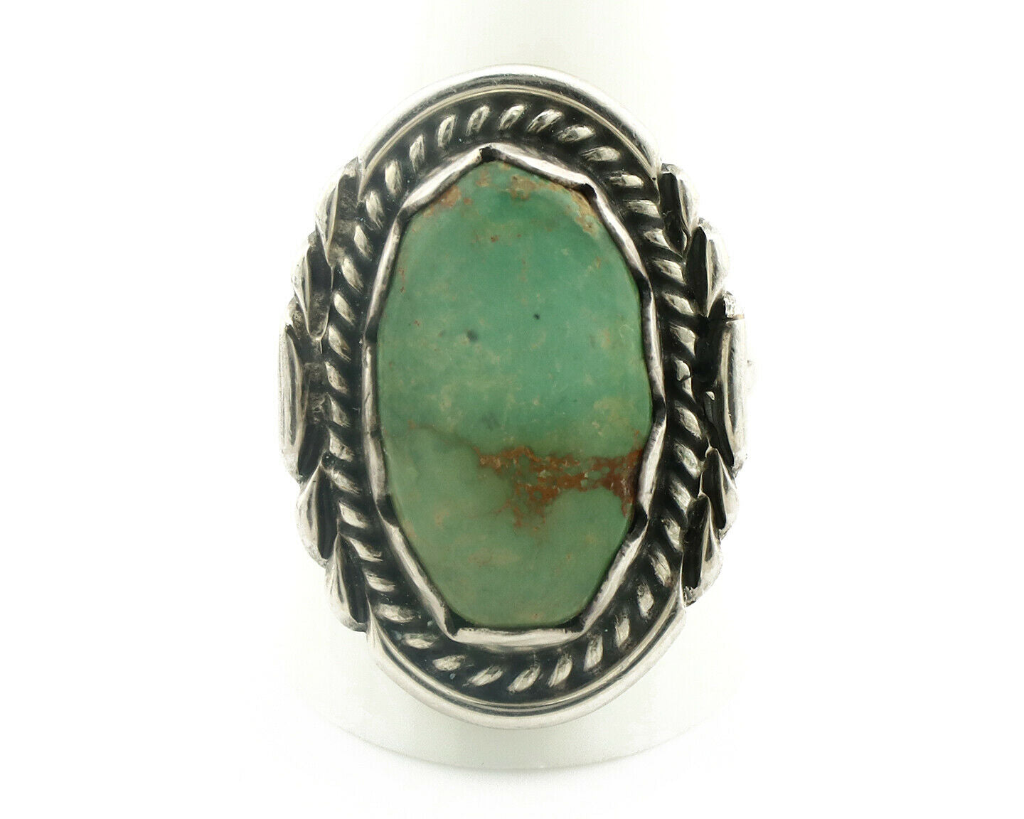 Navajo Ring .925 Silver Natural Green Turquoise Signed Apache C.80's