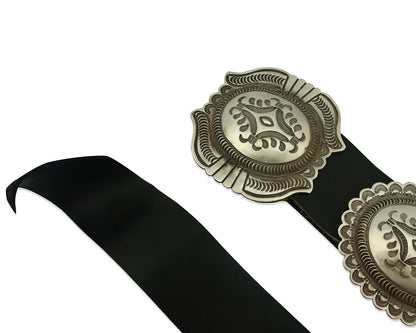 Navajo Concho Belt .925 Silver Hand Stamped Artist Harris Joe C.80's