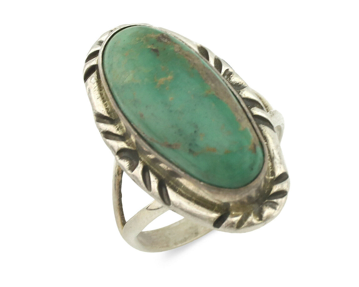 Navajo Ring .925 Silver Natural Turquoise Artist Signed Native American C.80's