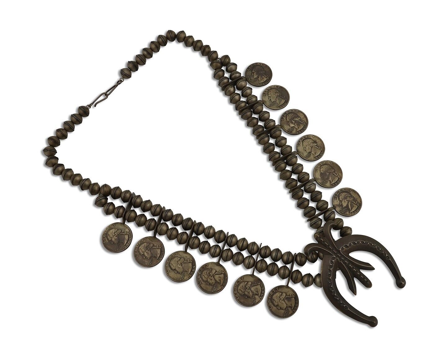 Navajo Coin Quarter Necklace 925 Silver Hand Stamped Native American Artist C80s