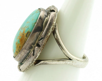 Navajo Ring .925 Silver Kingman Turquoise Artist Signed Gecko C.1980's