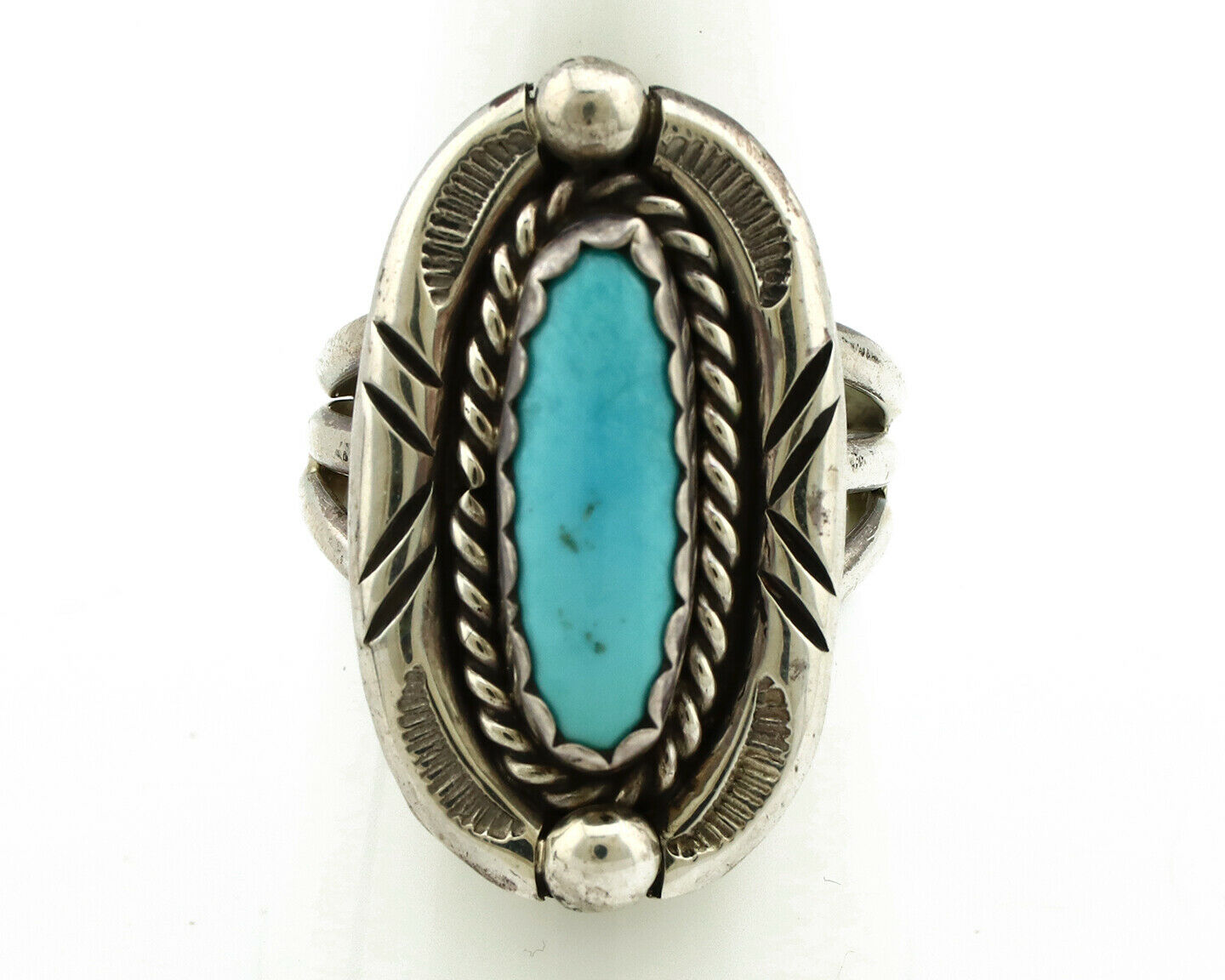 Navajo Ring .925 Silver Blue Turquoise Artist Signed V&N EDSITTY C.80's