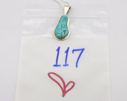 Navajo Necklace .925 Silver Fox Mine Turquoise Signed Doug Zachary C.1980's