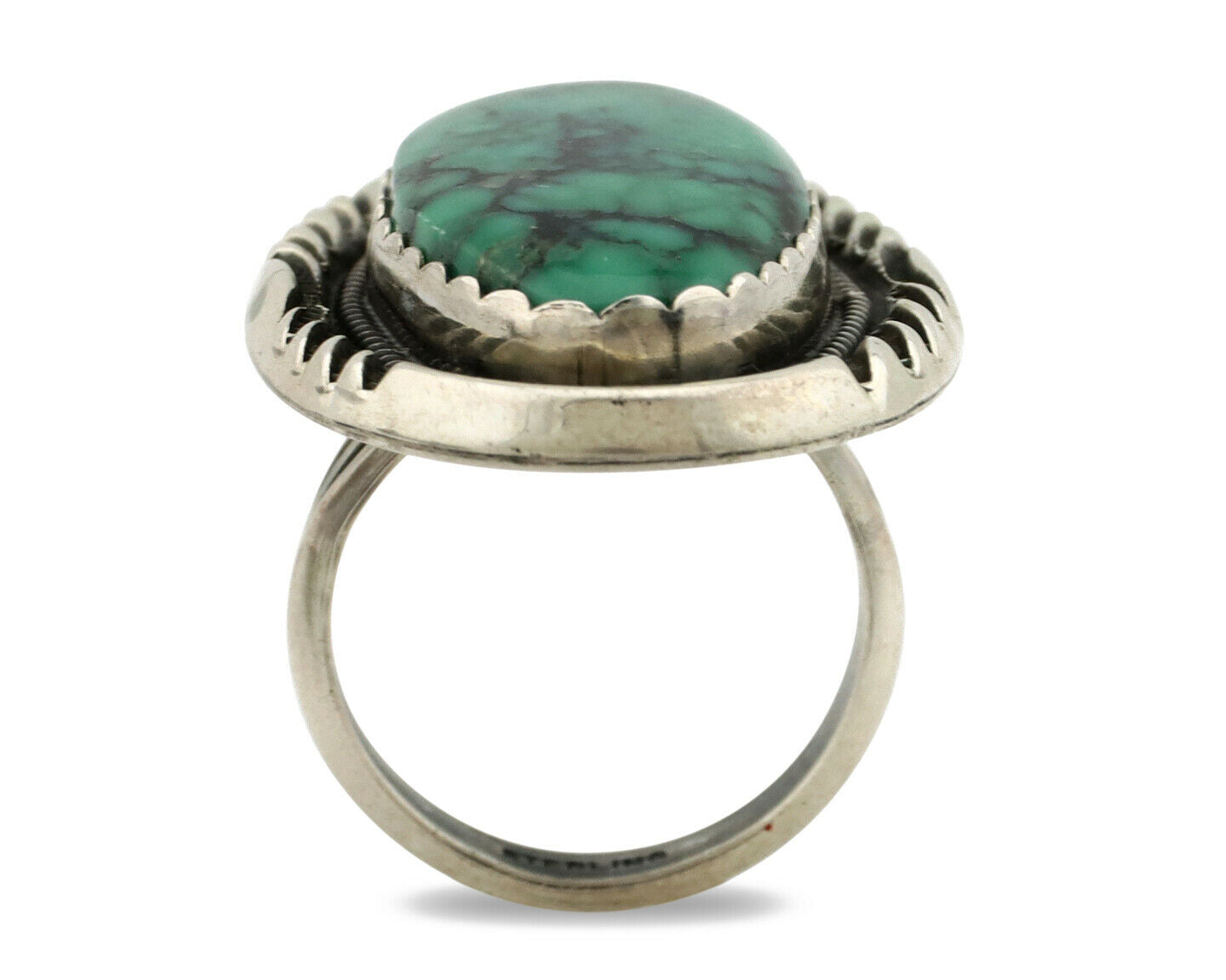 Navajo Ring .925 Silver Green Spiderweb Turquoise Native American C.80's