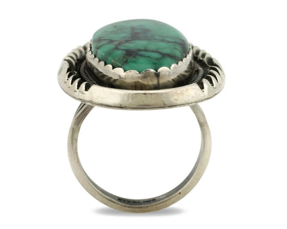 Navajo Ring .925 Silver Green Spiderweb Turquoise Native American C.80's