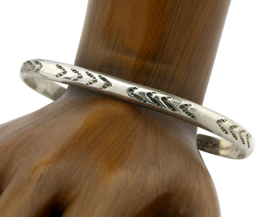 Navajo Bracelet .925 Silver Hand Stamped Arrow Head Signed Montoya C80s