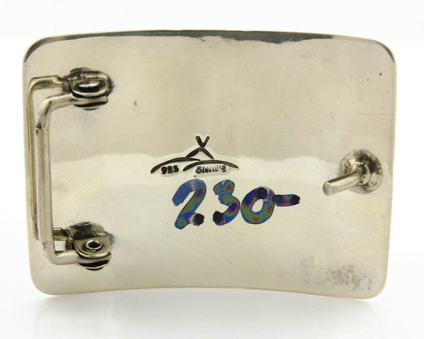 Navajo Belt Buckle .925 Silver Morenci Turquoise Artist Signed Tipi C.80's