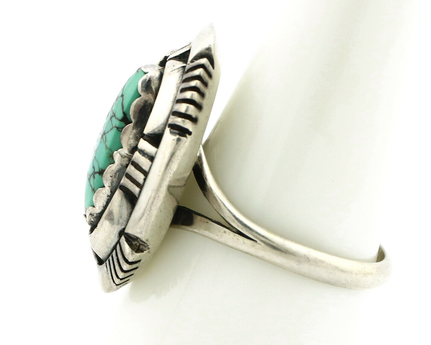 Navajo Ring .925 Silver Spiderweb Turquoise Artist Signed L. M. Nez C80s