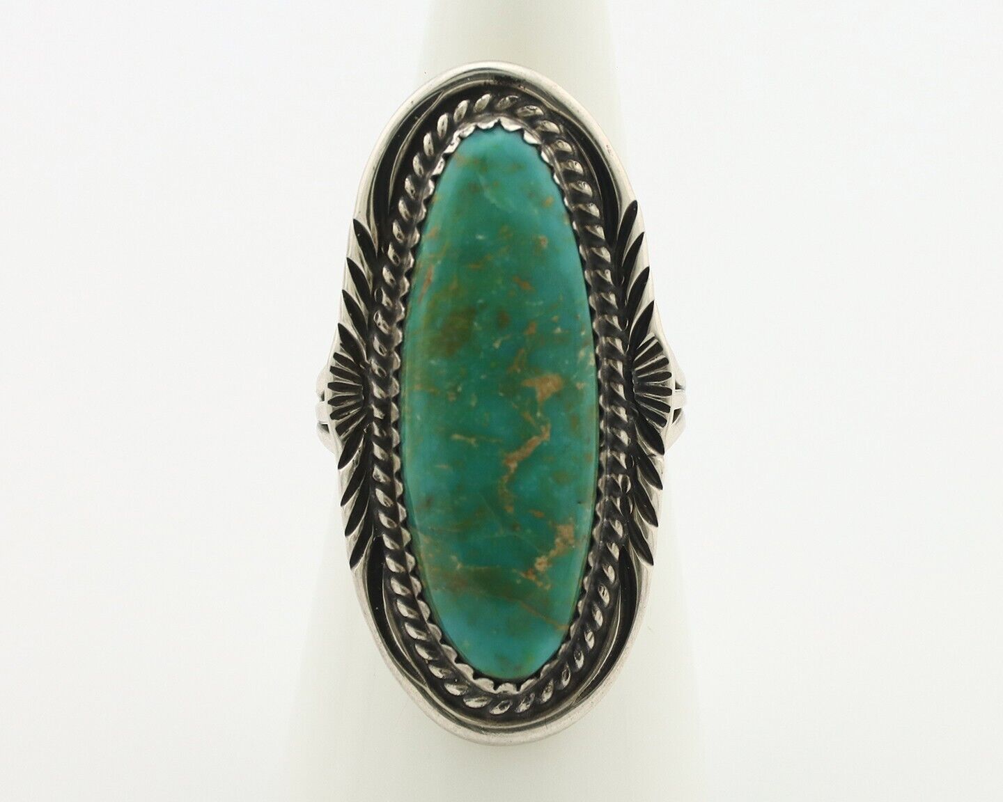 Navajo Ring .925 Silver Blue Gem Turquoise Artist Signed USA C.80's