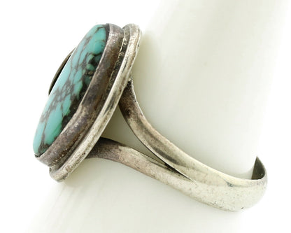 Navajo Ring .925 Silver Spiderweb Turquoise Artist Signed CG01 C.1980's