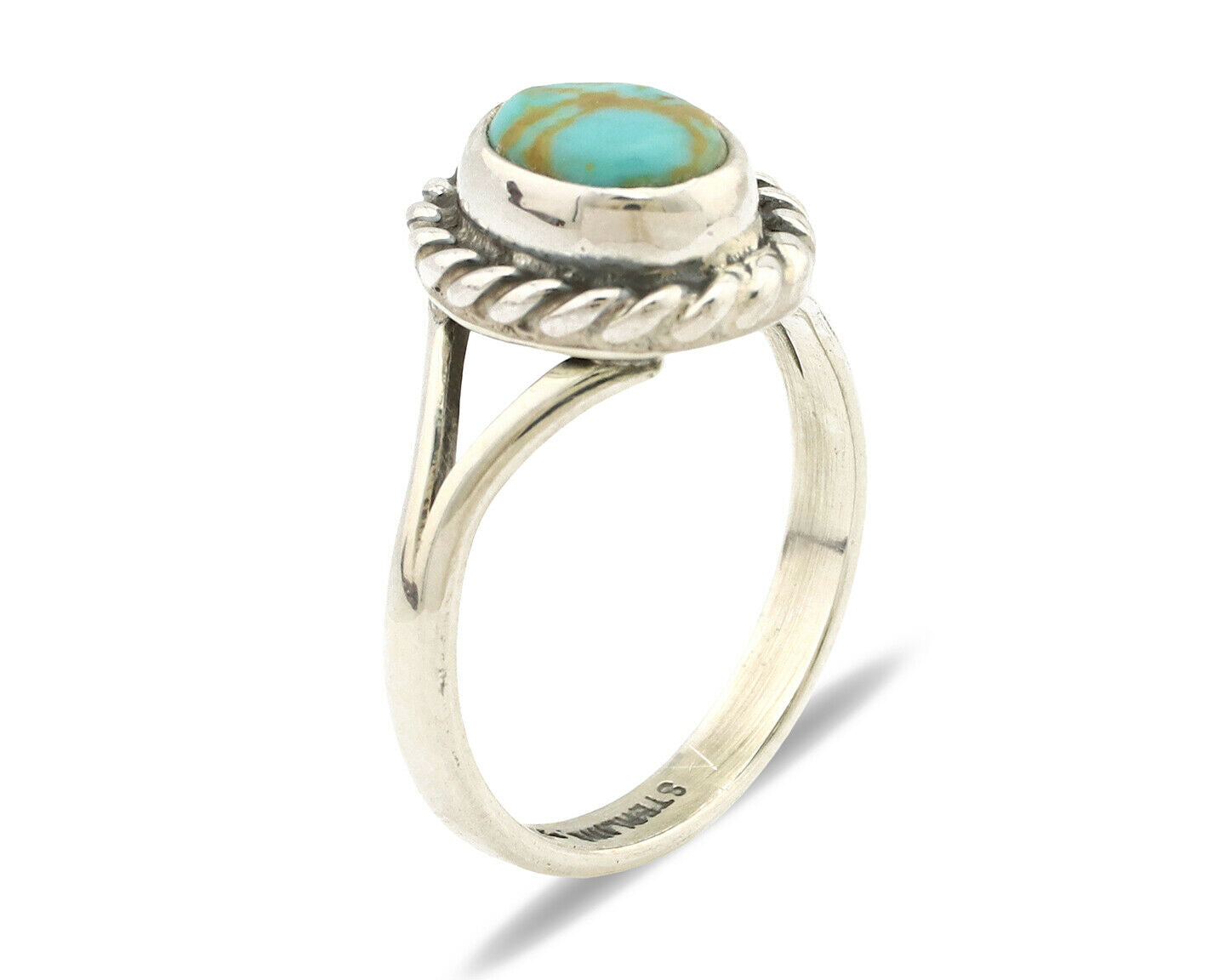 Navajo Ring .925 Silver Kingman Turquoise Artist Signed Gecko C.90's