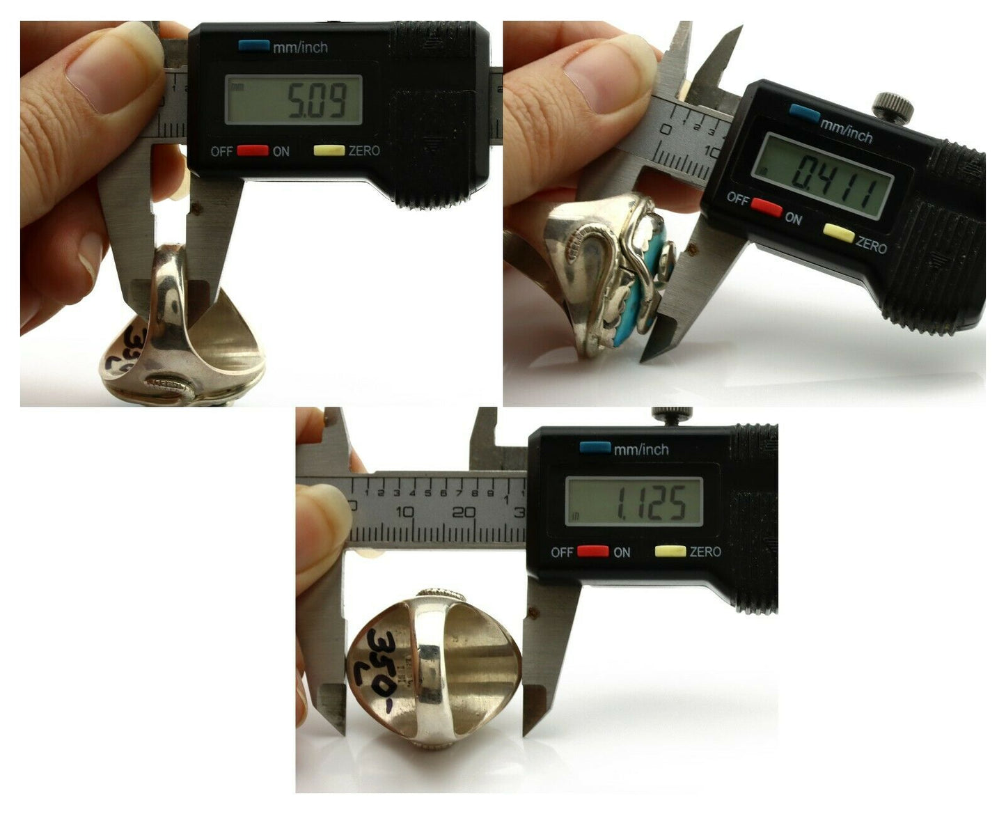 Zuni Ring .925 Silver Blue Turquoise Artist Signed Effie Calavaza C.1980's