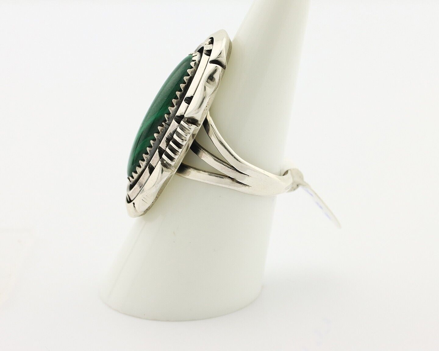 Navajo Ring .925 Silver Malachite Hand Stamped Signed William Denetdale C.80's