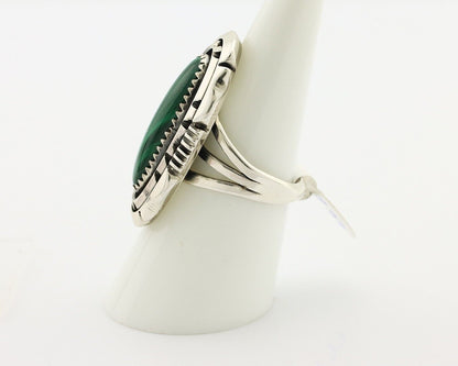 Navajo Ring .925 Silver Malachite Hand Stamped Signed William Denetdale C.80's