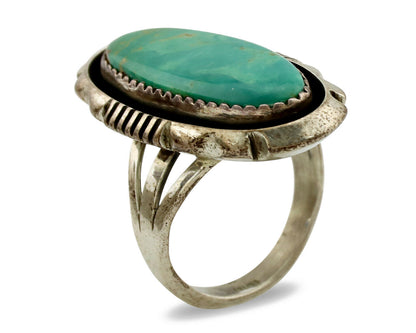 Navajo Ring .925 Silver Kingman Turquoise Artist Signed M Begay C.1980's