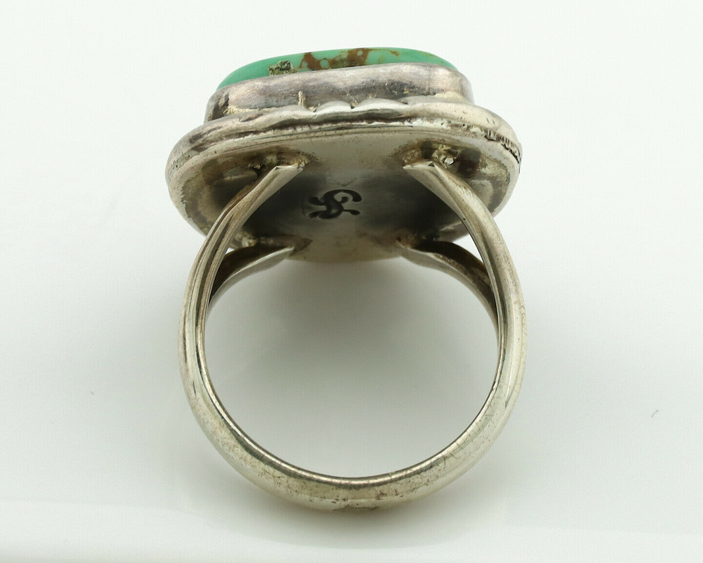 Navajo Ring .925 Silver Kingman Turquoise Artist Signed Gecko C.1980's