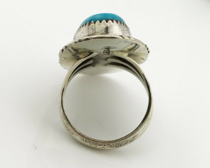 Navajo Ring .925 Silver Blue Turquoise Artist Signed M Begay C.1980's
