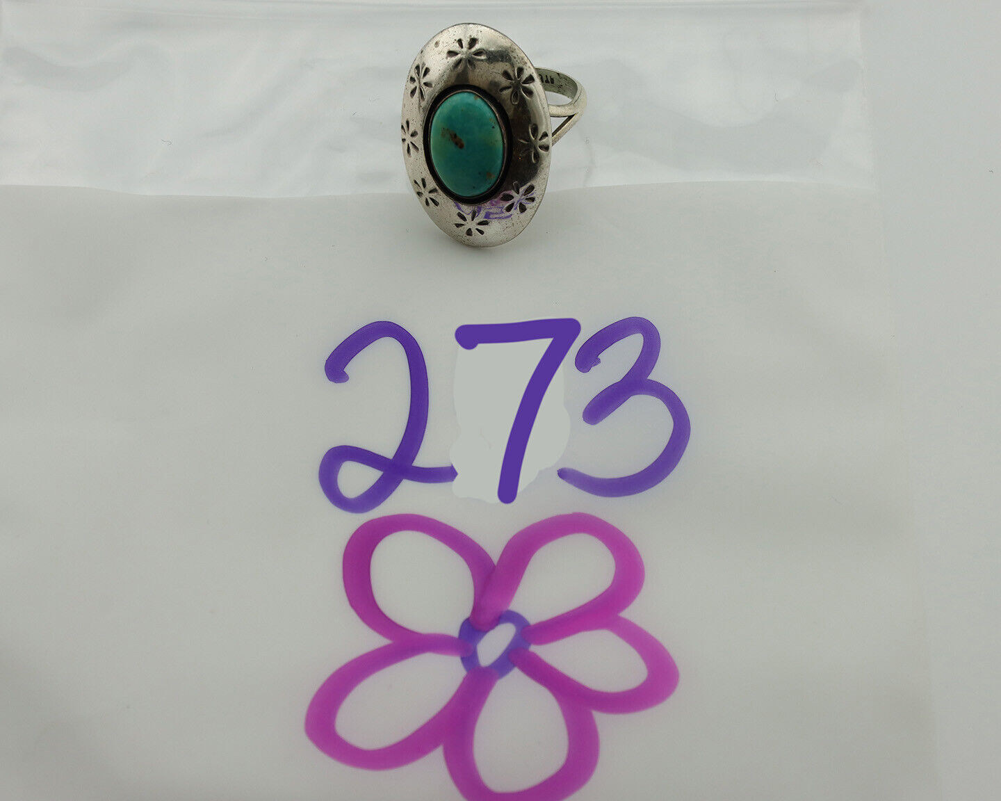 Navajo Ring .925 Silver Natural Blue Turquoise Native American Artist C.1980's