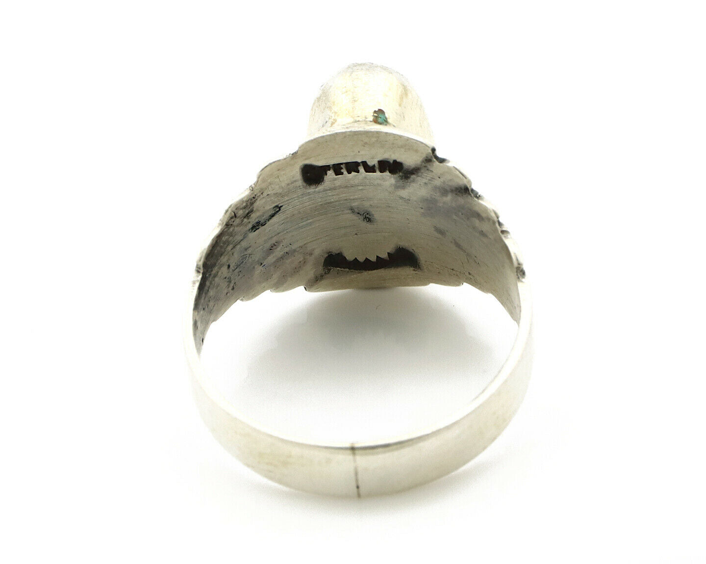 Navajo Ring .925 Silver Kingman Turquoise Artist Signed Apache C.80's