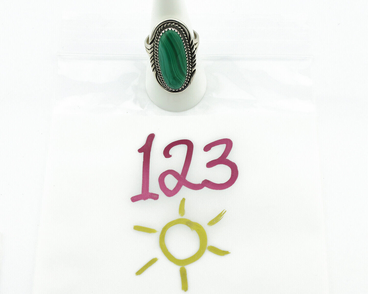 Navajo Ring 925 Silver Natural Green Malachite Signed William Denetdale C.80's
