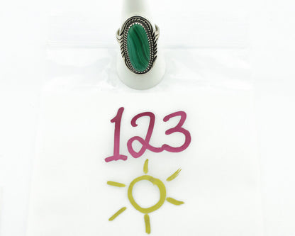 Navajo Ring 925 Silver Natural Green Malachite Signed William Denetdale C.80's