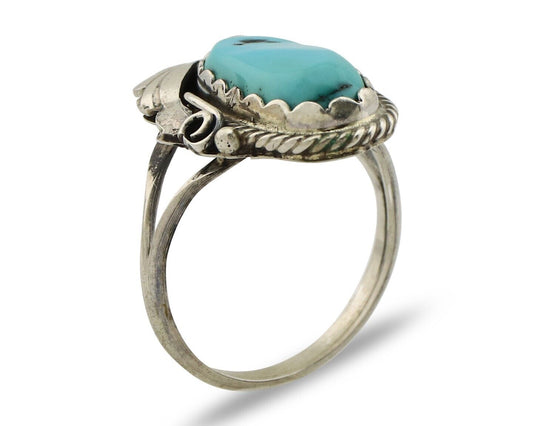Navajo Inlaid Ring 925 Silver Blue Turquoise Artist Signed Justin Morris C.80s