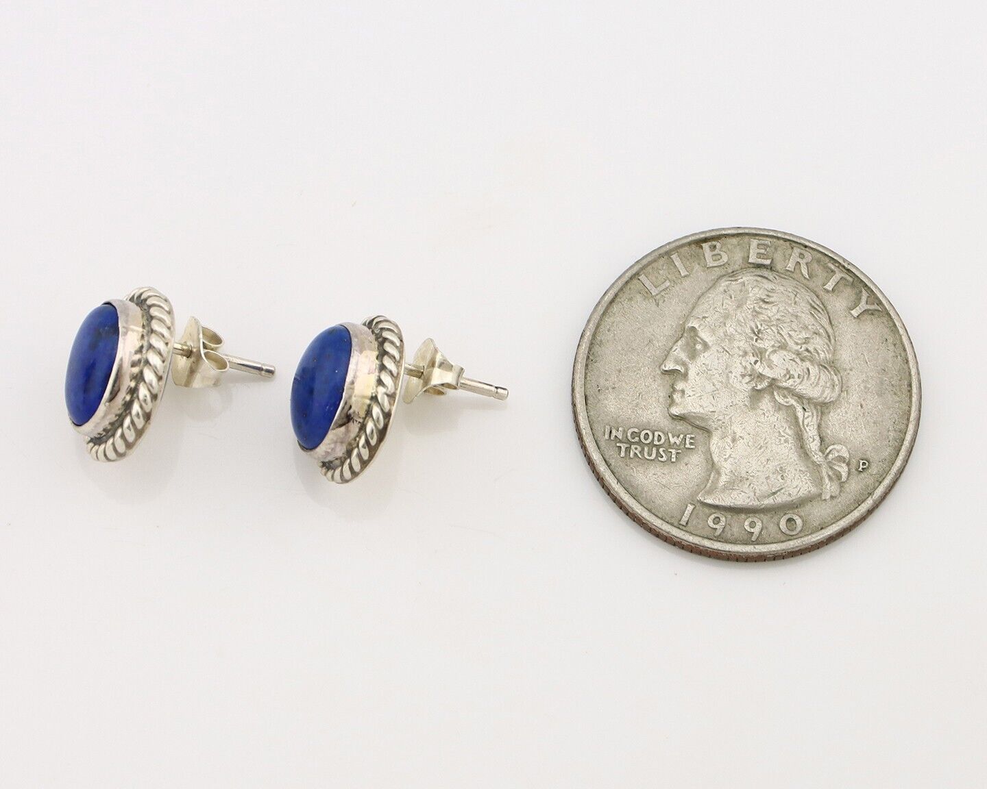 Navajo Earrings 925 Silver Natural Mined Lapis Native American Artist C80s