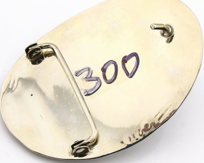 Navajo Belt Buckle .999 Nickle Silver Morenci Turquoise Native Artist C.80's