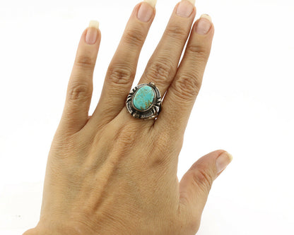 Navajo Ring .925 Silver Blue Turquoise Artist Signed Gecko C.1980's