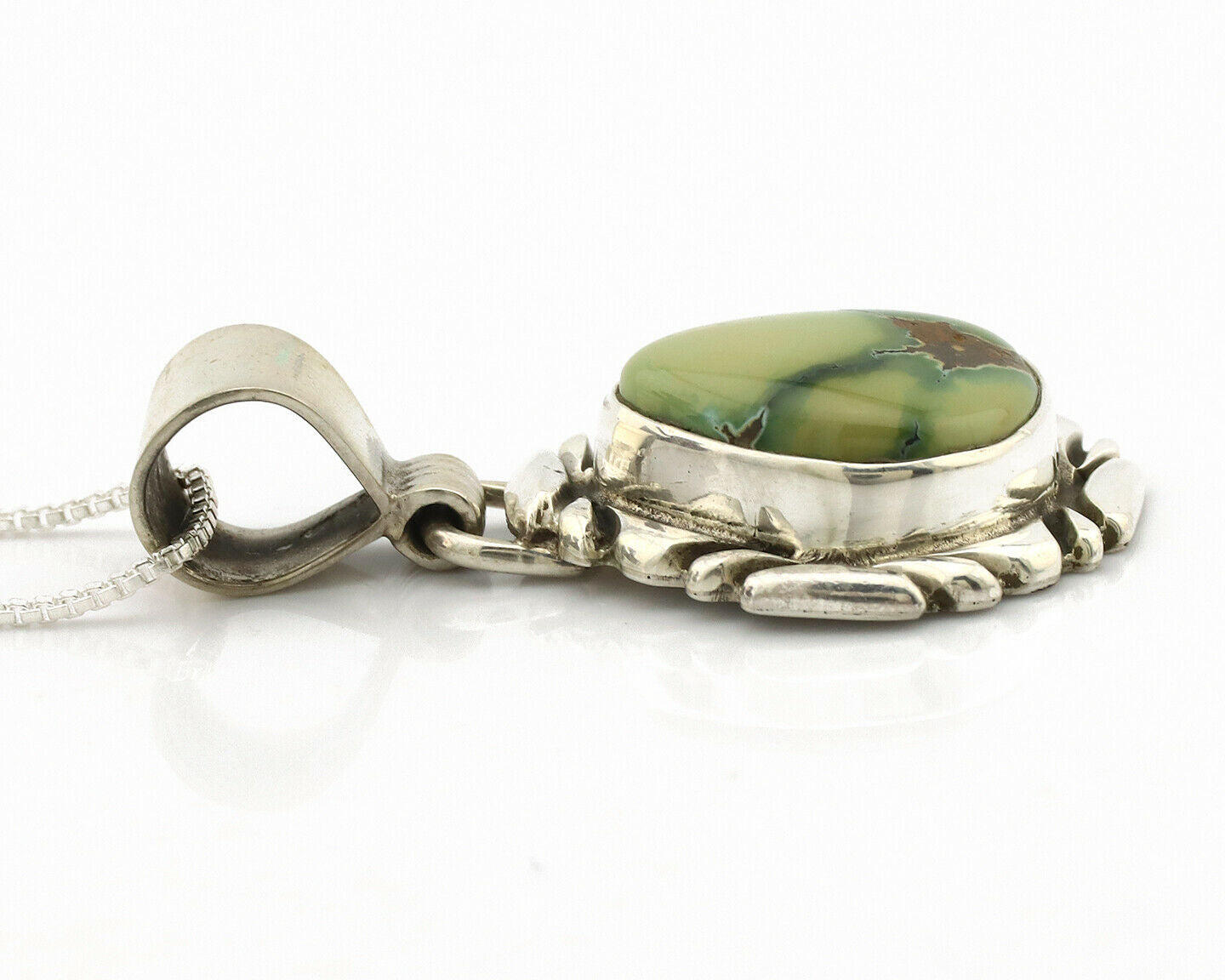 Navajo Necklace .925 Silver Damele Variscite Signed Sun C.1980's