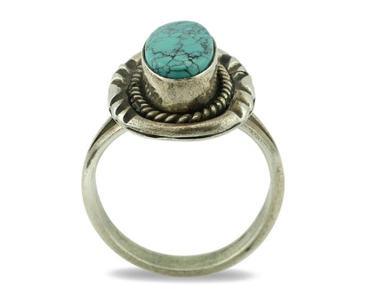 Navajo Ring 925 Silver Blue Spiderweb Turquoise Native American Artist C.80's