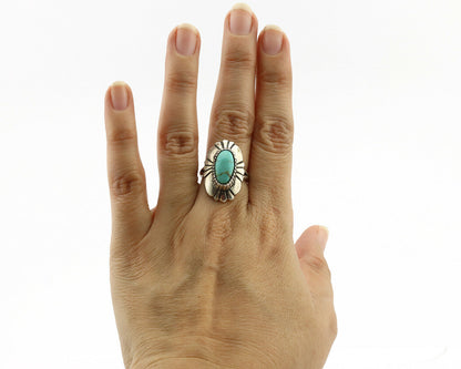 Navajo Ring .925 Silver Natural Mined Turquoise Artist Signed M Montoya C.80's