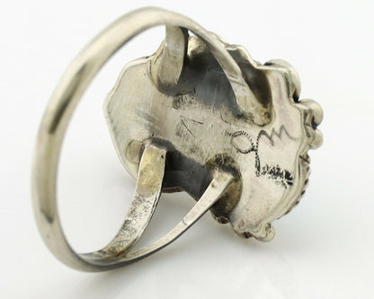 Navajo Ring .925 Silver Morenci Turquoise & Coral Native Artist Signed JM C.80's